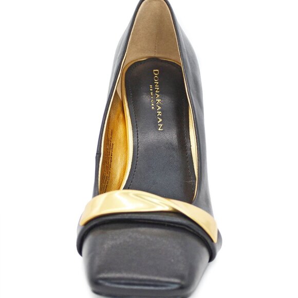 Donna Karan 'Sabina' Leather Twist Bar Hardware Square Toe Pumps - Picture 4 of 8